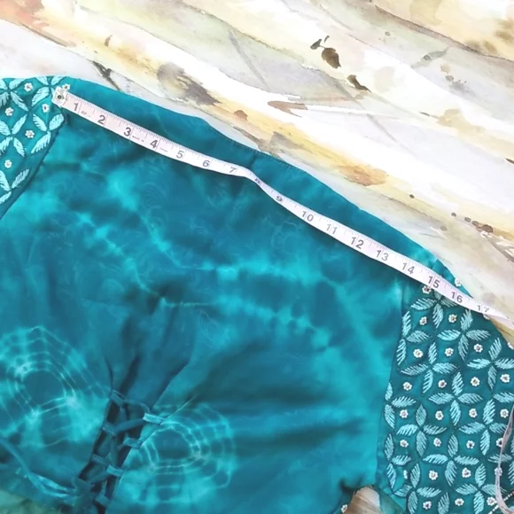 BEAUTIFUL Embroidery Beaded Ethnic Turquoise Silk SS Vintage Crop Top Jacket - Picture 16 of 16